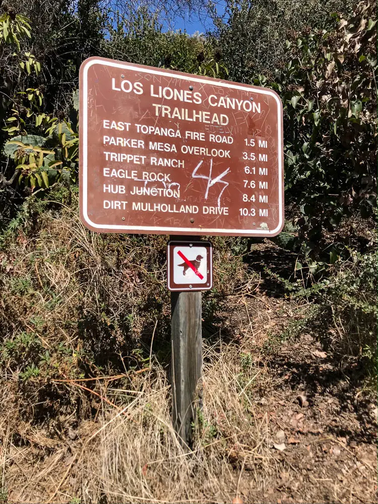 Los Liones Canyon trailhead sign