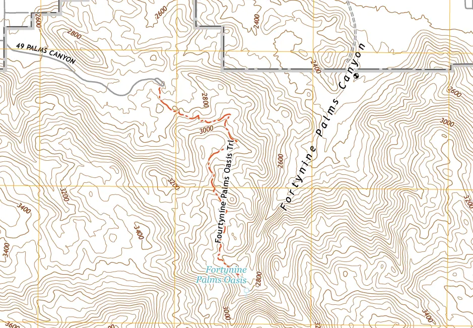 Fortynine Palms Canyon Trail map