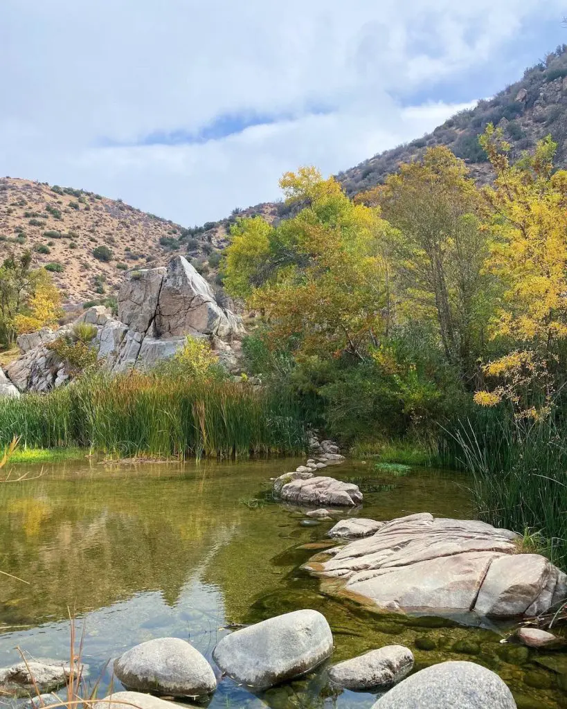 Rock trail across Deep Creek Hot Spring pool