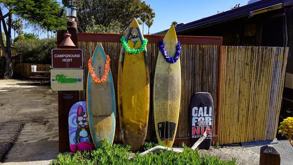 Surfboards decorating one of the host sites.