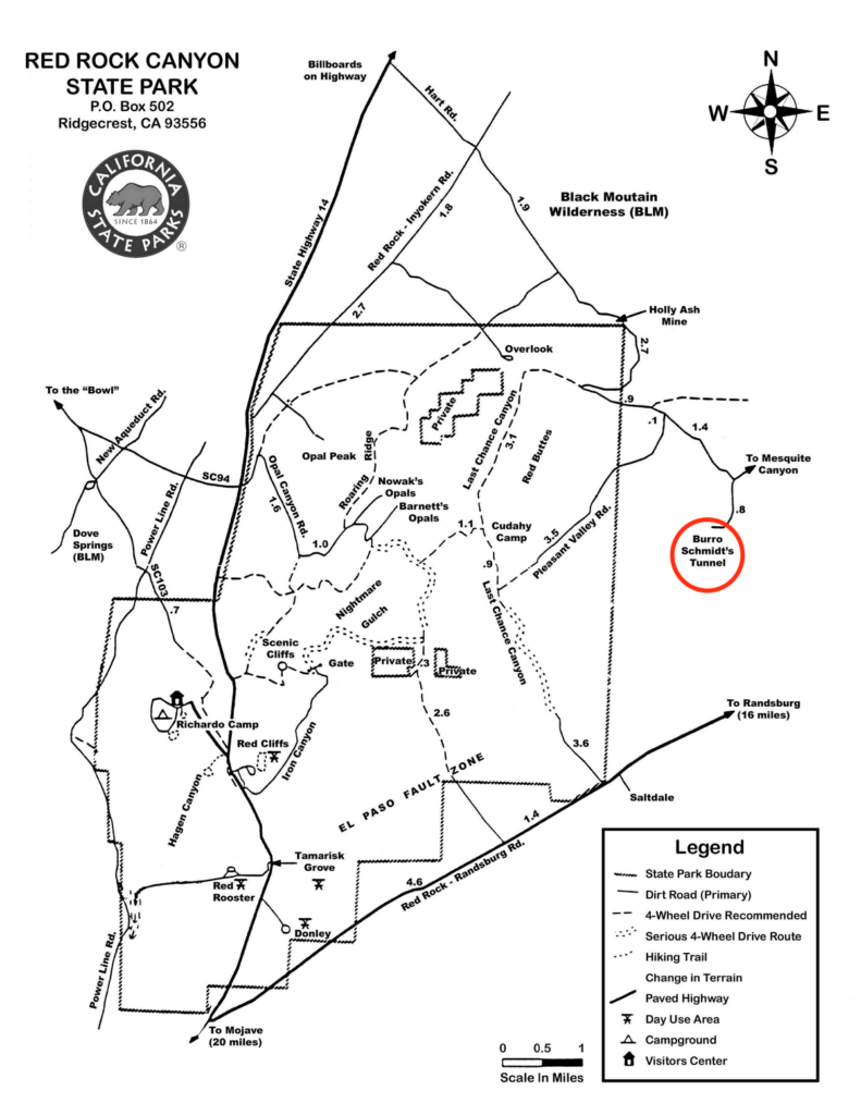Map of Burro Schmidt Tunnel location
