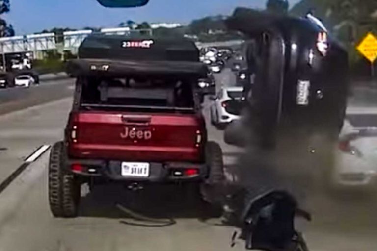 Jeep Gladiator Flips a Car Fleeing Police in San Diego