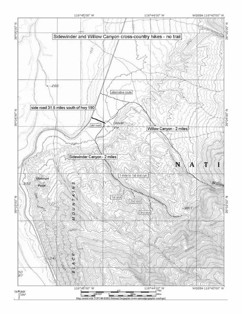 Willow Canyon Trail map, Death Valley
